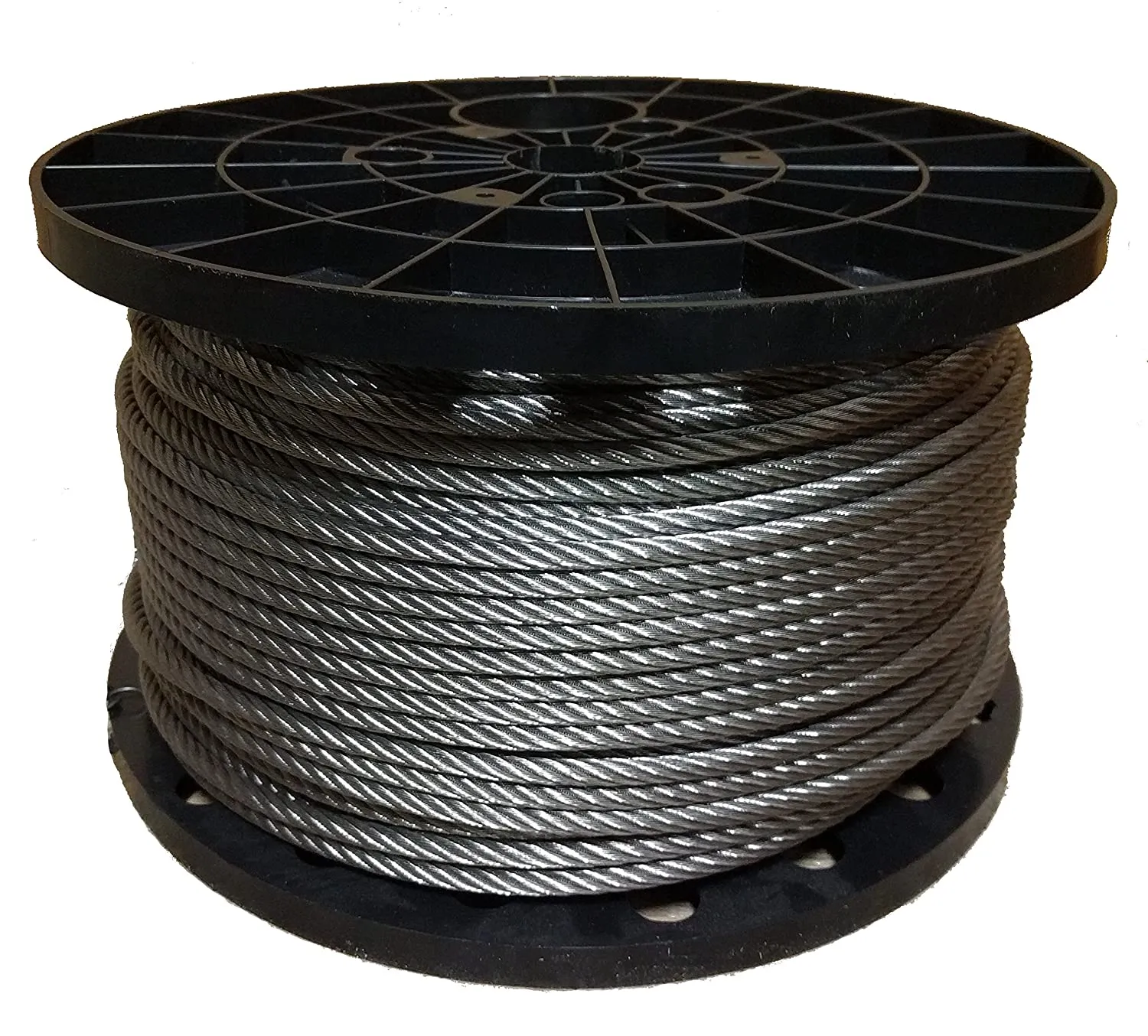 A spool of galvanised aircraft cable.