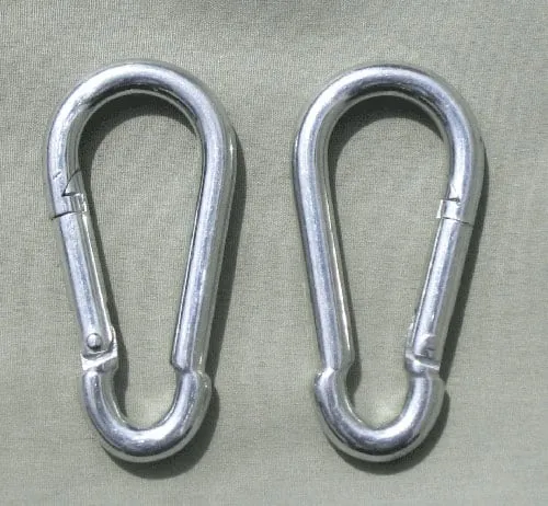 Two zinc-plated carabiners.