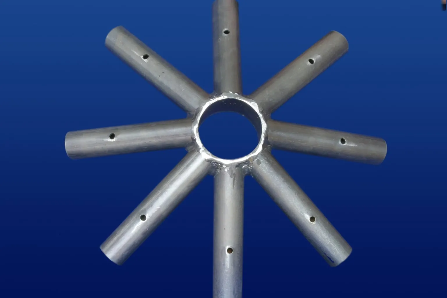An 8-way crown fitting for a frame tent.